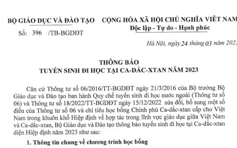 Thông báo tuyển sinh đi học tại Ca-dắc-xtan năm 2023